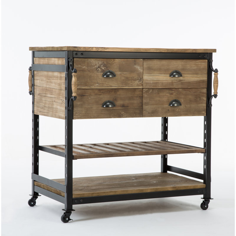 17 Stories Adalrik Kitchen Cart with Solid Wood Top Wayfair